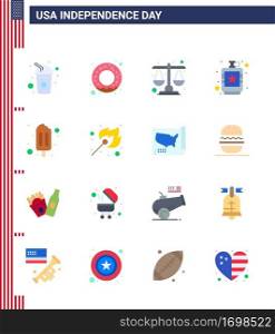 Set of 16 USA Day Icons American Symbols Independence Day Signs for popsicle  liquid  justice  hip  drink Editable USA Day Vector Design Elements