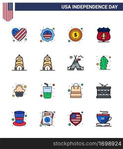 Set of 16 USA Day Icons American Symbols Independence Day Signs for building; security; usa; american; sheild Editable USA Day Vector Design Elements
