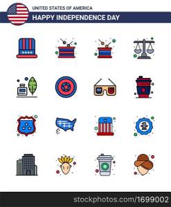 Set of 16 USA Day Icons American Symbols Independence Day Signs for holiday  ink bottle  independence  feather  scale Editable USA Day Vector Design Elements