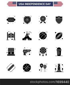 Set of 16 USA Day Icons American Symbols Independence Day Signs for household; usa; badge; seurity; american Editable USA Day Vector Design Elements