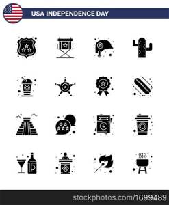 Set of 16 USA Day Icons American Symbols Independence Day Signs for bottle; plent; television; usa; star Editable USA Day Vector Design Elements
