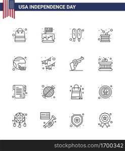 Set of 16 USA Day Icons American Symbols Independence Day Signs for american  independence  usa  holiday  day Editable USA Day Vector Design Elements