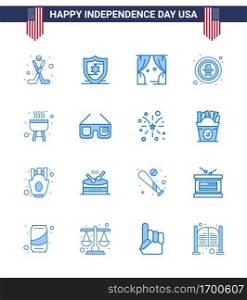 Set of 16 USA Day Icons American Symbols Independence Day Signs for bbq  badge  leisure  eagle  bird Editable USA Day Vector Design Elements