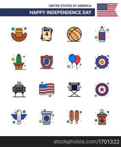 Set of 16 USA Day Icons American Symbols Independence Day Signs for american  plant  american  flower  wine Editable USA Day Vector Design Elements