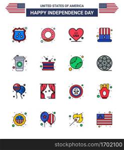 Set of 16 USA Day Icons American Symbols Independence Day Signs for drink  bottle  love  usa  cap Editable USA Day Vector Design Elements