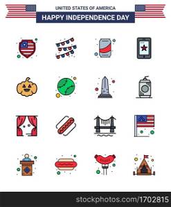 Set of 16 USA Day Icons American Symbols Independence Day Signs for american  american  soda  pumkin  cell Editable USA Day Vector Design Elements