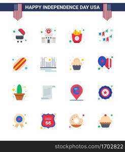 Set of 16 USA Day Icons American Symbols Independence Day Signs for hotdog  garland  food  party  buntings Editable USA Day Vector Design Elements