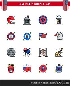 Set of 16 USA Day Icons American Symbols Independence Day Signs for limonade  america  green  medal  independece Editable USA Day Vector Design Elements