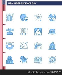 Set of 16 USA Day Icons American Symbols Independence Day Signs for corn dog  american  match  man  sports Editable USA Day Vector Design Elements