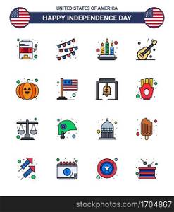 Set of 16 USA Day Icons American Symbols Independence Day Signs for country  pumpkin  fire  food  usa Editable USA Day Vector Design Elements