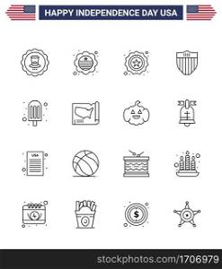 Set of 16 USA Day Icons American Symbols Independence Day Signs for food  usa  american  seurity  american Editable USA Day Vector Design Elements