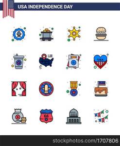 Set of 16 USA Day Icons American Symbols Independence Day Signs for drink  usa  men  american  burger Editable USA Day Vector Design Elements