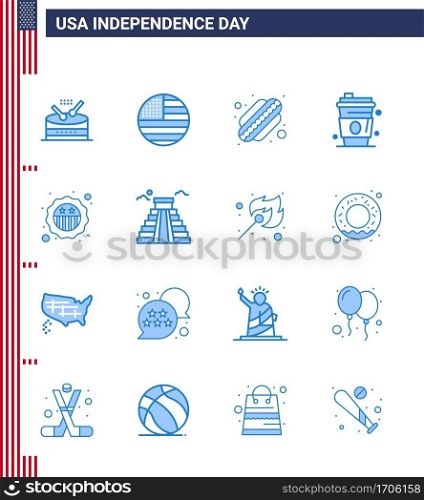 Set of 16 Vector Blues on 4th July USA Independence Day such as badge; american; american; usa; drink Editable USA Day Vector Design Elements