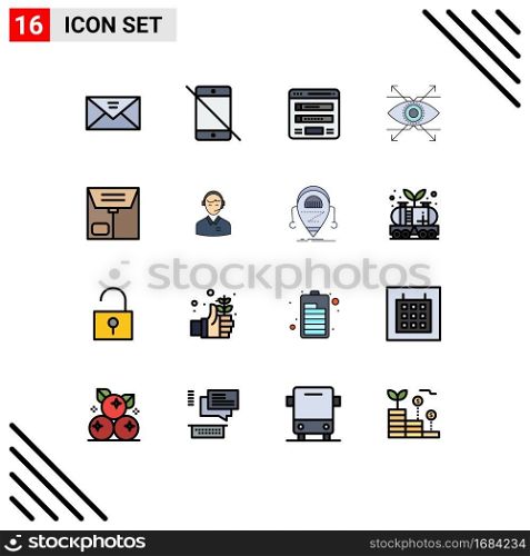 Set of 16 Vector Flat Color Filled Lines on Grid for look, business, pc, web, login Editable Creative Vector Design Elements
