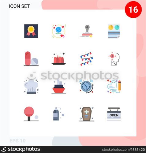 Set of 16 Vector Flat Colors on Grid for medicine, pie, stamp, page, data Editable Pack of Creative Vector Design Elements