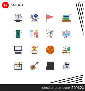 Set of 16 Vector Flat Colors on Grid for smartphone, delete, flag, contact, bookshelf Editable Pack of Creative Vector Design Elements