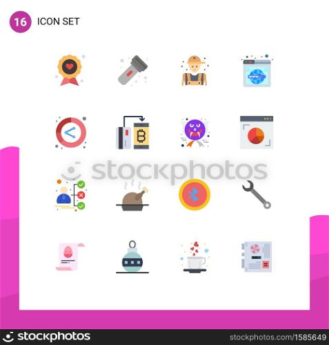 Set of 16 Vector Flat Colors on Grid for wide, search, torch, page, plumber Editable Pack of Creative Vector Design Elements