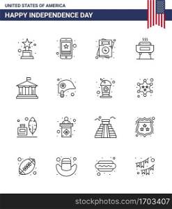 Set of 16 Vector Lines on 4th July USA Independence Day such as flag  holiday  invitation  festivity  barbeque Editable USA Day Vector Design Elements