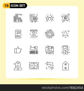 Set of 16 Vector Outlines on Grid for alarm, tag, party, mobile, online Editable Vector Design Elements