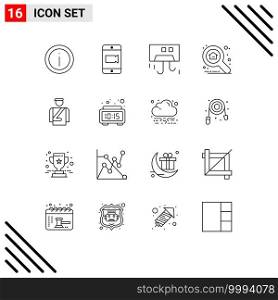 Set of 16 Vector Outlines on Grid for bellboy, search, air, property, hardware Editable Vector Design Elements