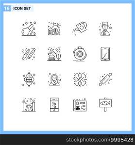 Set of 16 Vector Outlines on Grid for candy, chef, money, avatar, tank Editable Vector Design Elements