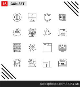 Set of 16 Vector Outlines on Grid for career, wlan, pc, transfer, file Editable Vector Design Elements