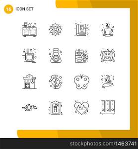Set of 16 Vector Outlines on Grid for coffee, law, production, gavel, auction Editable Vector Design Elements