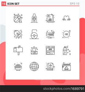 Set of 16 Vector Outlines on Grid for eco, heart, analysis, love, seo report Editable Vector Design Elements