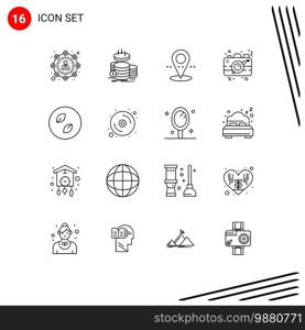 Set of 16 Vector Outlines on Grid for ecology, picture, savings, photo, camera Editable Vector Design Elements