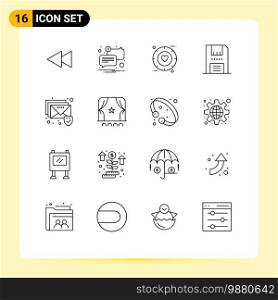 Set of 16 Vector Outlines on Grid for email, floppy, love, electronics, devices Editable Vector Design Elements