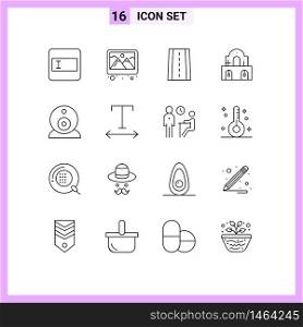 Set of 16 Vector Outlines on Grid for font, surveillance, road, security, church Editable Vector Design Elements