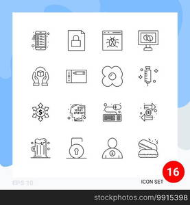 Set of 16 Vector Outlines on Grid for handle, care, browser, tablet, medical Editable Vector Design Elements