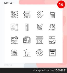 Set of 16 Vector Outlines on Grid for heart, walkie talkie, laws, radio, quality Editable Vector Design Elements