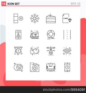 Set of 16 Vector Outlines on Grid for locked, document, cheese, development, coding Editable Vector Design Elements