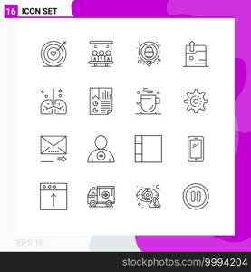 Set of 16 Vector Outlines on Grid for lungs, health, easter, upload, business Editable Vector Design Elements
