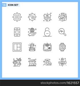 Set of 16 Vector Outlines on Grid for phone, devices, laboratory test tubes, cellphone, socks Editable Vector Design Elements