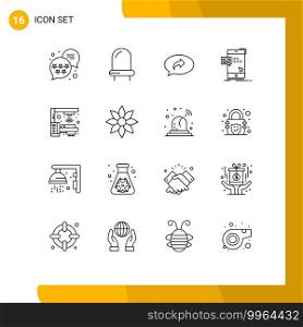 Set of 16 Vector Outlines on Grid for radiation, machine, arrow, message, instant Editable Vector Design Elements