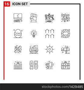 Set of 16 Vector Outlines on Grid for red, bow, power, processing, tools Editable Vector Design Elements