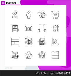Set of 16 Vector Outlines on Grid for staff, page, beach, service, recuperation Editable Vector Design Elements