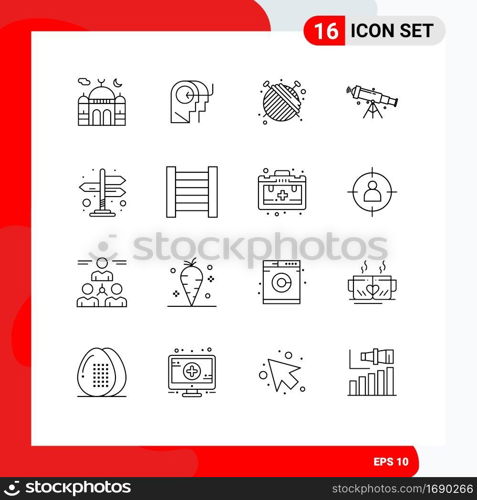 Set of 16 Vector Outlines on Grid for zoom, space, mind, astronomy, yarn Editable Vector Design Elements