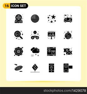Set of 16 Vector Solid Glyphs on Grid for banking, money, birthday, economy, car Editable Vector Design Elements