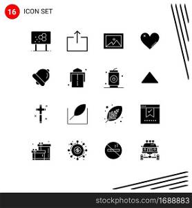 Set of 16 Vector Solid Glyphs on Grid for bell, report, album, favorite, love Editable Vector Design Elements