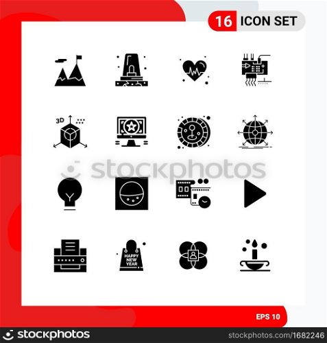 Set of 16 Vector Solid Glyphs on Grid for design, parts, diet, engineering, customize Editable Vector Design Elements