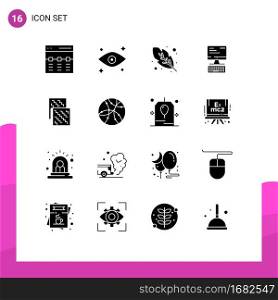 Set of 16 Vector Solid Glyphs on Grid for fabric, cloth, calligraphy, computing, keyboard Editable Vector Design Elements