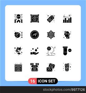 Set of 16 Vector Solid Glyphs on Grid for graph, statistics, tag, shopping, chart Editable Vector Design Elements