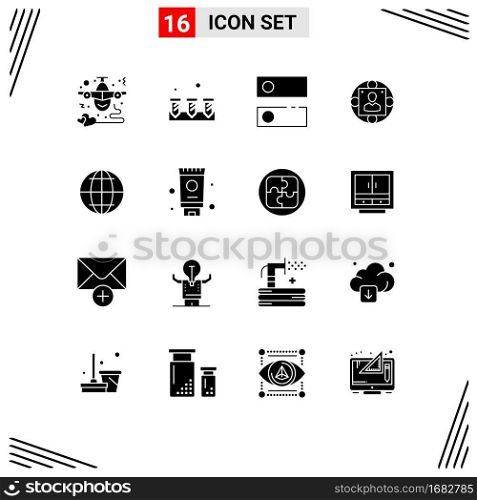 Set of 16 Vector Solid Glyphs on Grid for production, manager, hardware, business, tools Editable Vector Design Elements