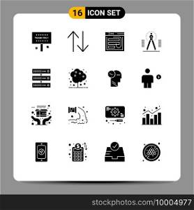 Set of 16 Vector Solid Glyphs on Grid for tool, compass, email, website, phishing Editable Vector Design Elements
