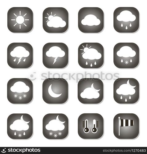 Set of 16 vector weather icons isolated on white background. Set of 16 vector weather icons isolated