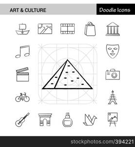 Set of 17 Art and Culture hand-drawn icon set