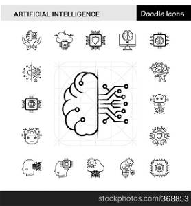 Set of 17 Artificial Intelligence hand-drawn icon set